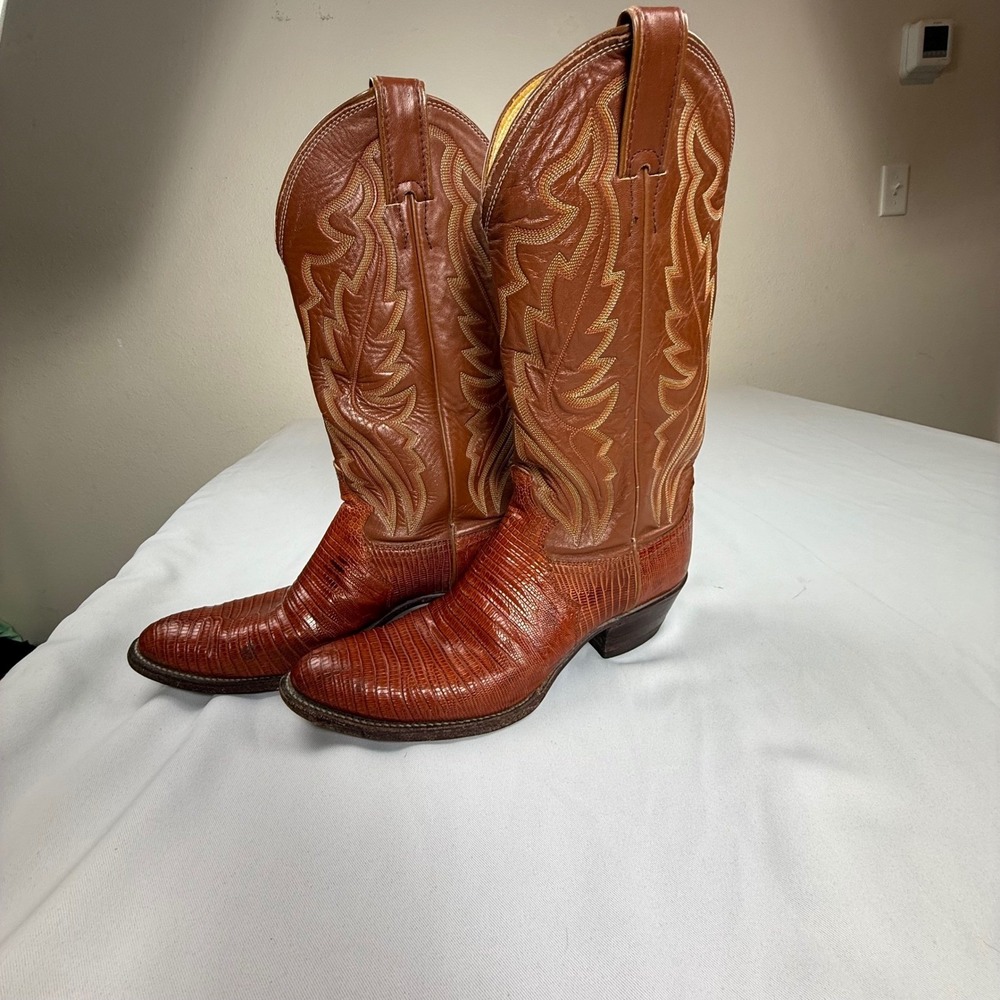 Vintage Justin Lizard Skin Western Boots Men's 9B Brown USA Made Style 8303 - Picture 2 of 9